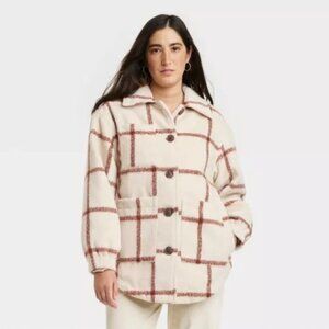 Universal Thread Womens Oversized Windowpane Plaid Shacket Jacket Beige/Brown L